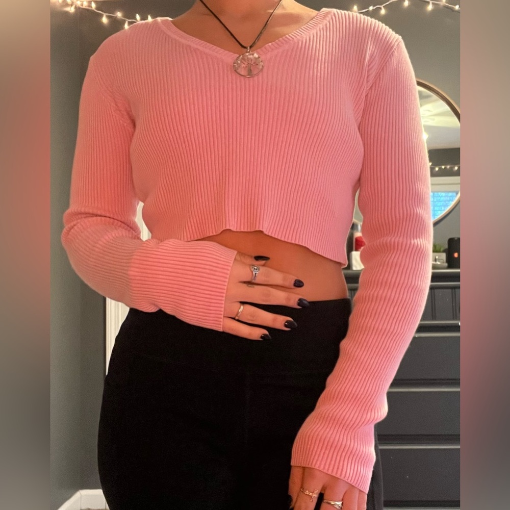 Brandy Melville, Pink, V-Neck Sweater